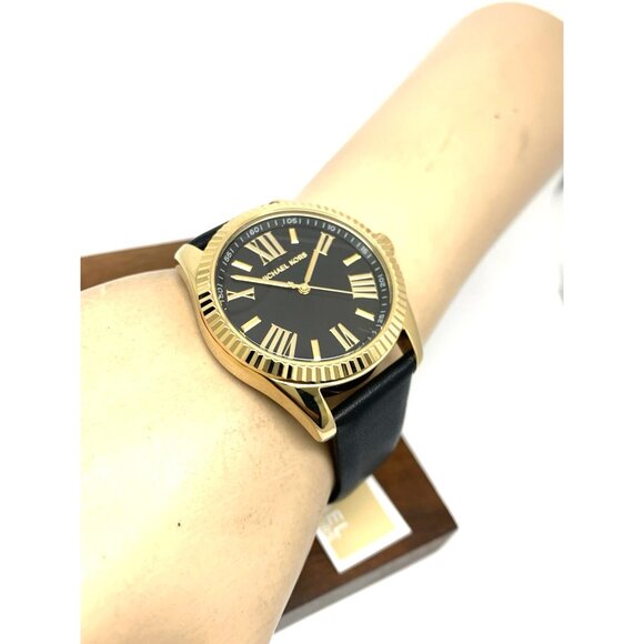 Michael Kors Women\'s Watch MK4748 Lexington Quartz Gold Black Leather Band 38mm main image 4